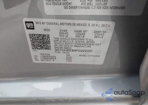 2023 GMC Sierra 1500 4Wd Short Box At4 from USA, damaged, VIN 3GTUUEE84PG222337